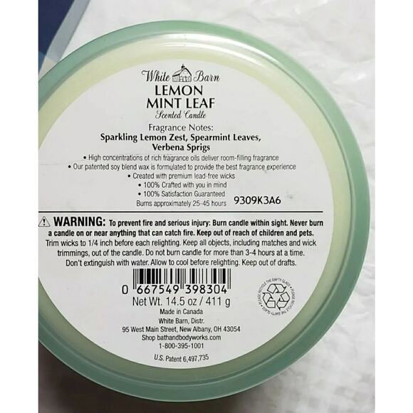 BBW Lemon Mint Leaf Large 3 Wick Candle Home Fragrance Decor - Picture 2 of 2